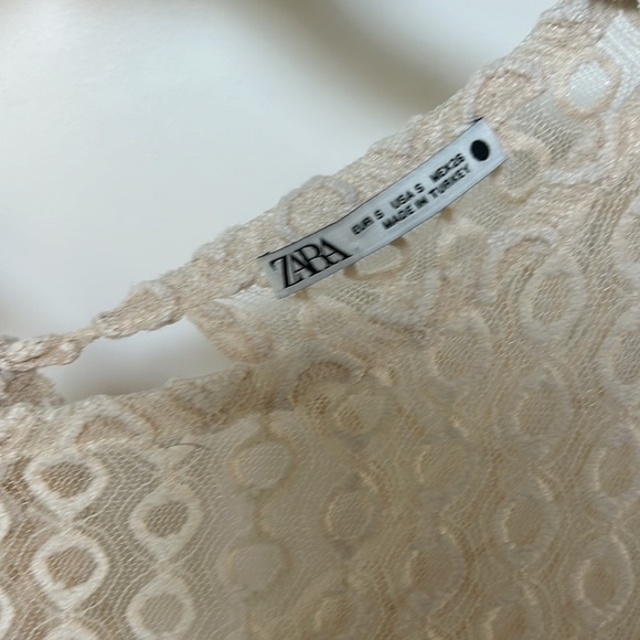 Zara Embroidered Sheer Tulle Lace Cream Top Blouse Oversized Womens Small - Picture 6 of 14